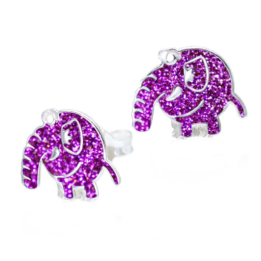 Kinderohrringe pinker Elefant Glitzer 925 Silber