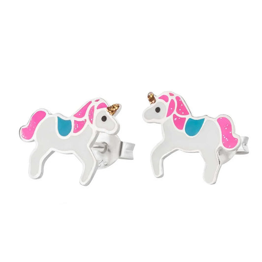 Kinderohrringe Einhorn 925 Silber Emaille pink blau