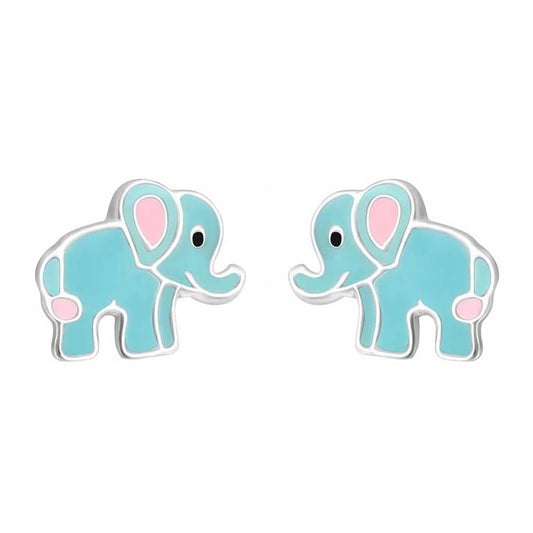 Kinderohrringe Elefant 925 Silber blau rosa