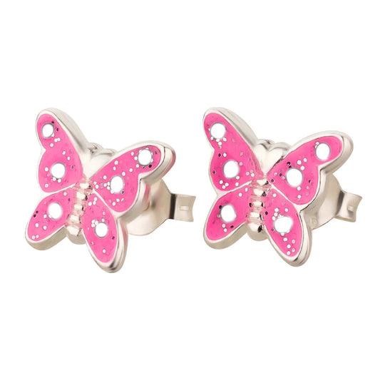Kinderohrringe pinker Star Schmetterling 925 Silber