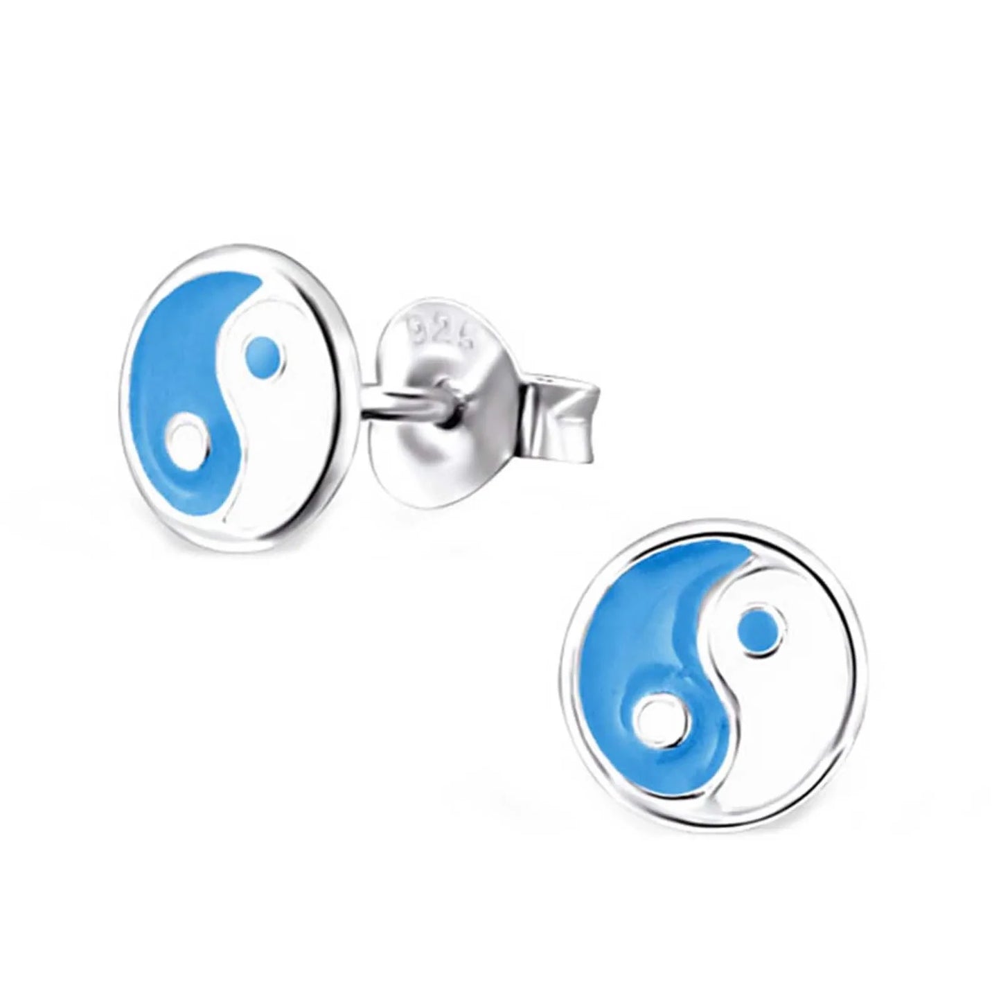 Kinderohrringe Yin Yang 925 Silber blau weiss