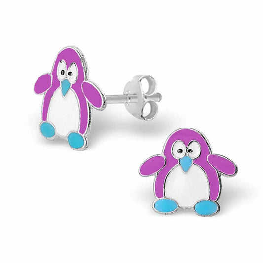 Kinderohrringe lila Pinguin 925 Silber