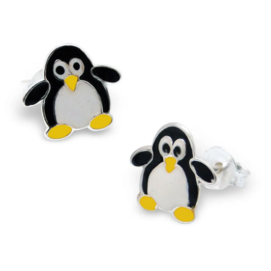 Kinderohrringe Pinguin 925 Silber schwarz weiss