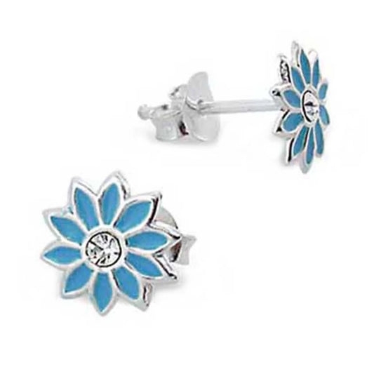 Kinderohrringe blaue Blume 925 Silber Kristall