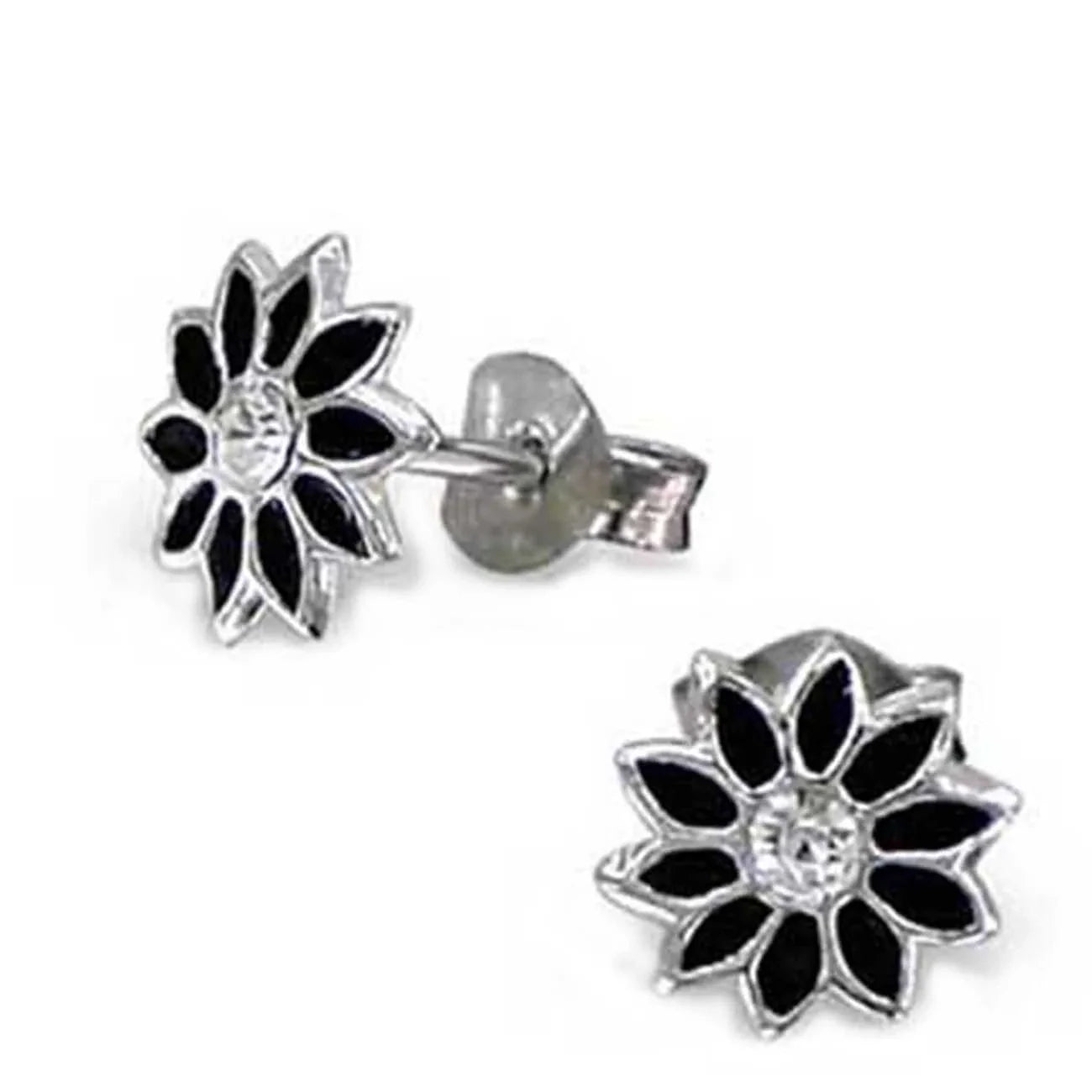 Kinderohrringe schwarz Blume 925 Silber Kristall
