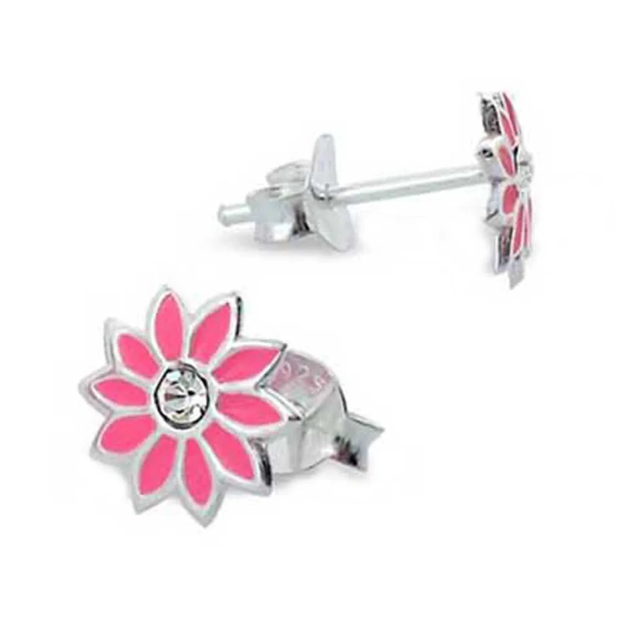 Kinderohrringe pinke Blume 925 Silber Kristall