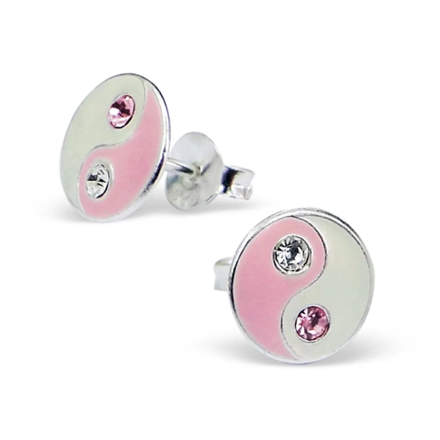 Kinderohrringe rosa weiss Yin Yang 925 Silber