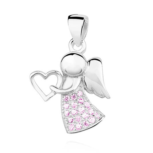 Kinder Anhänger Engel Schutzengel 925 Silber Zirkonia Rosa