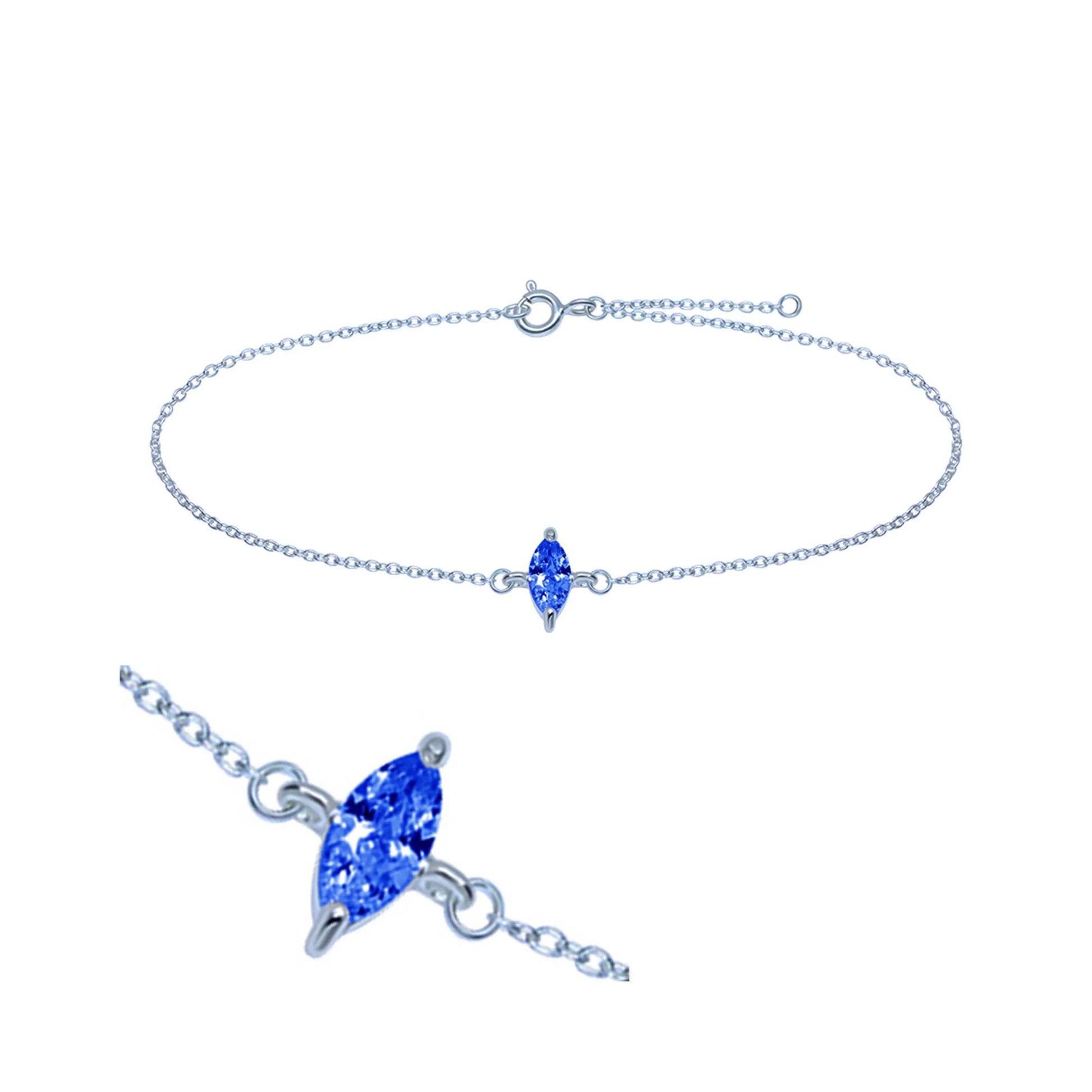 Fußkette Fußkettchen Zirkonia Kristall Blau 925 Silber