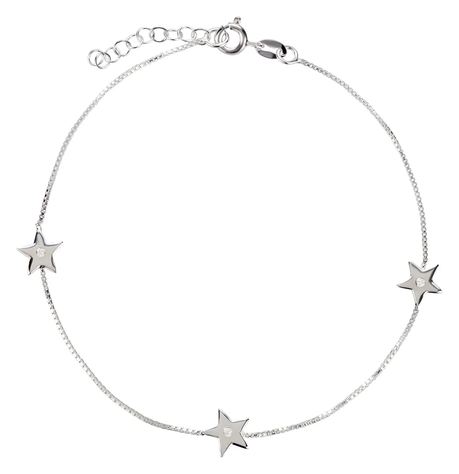 Fußkette Fußkettchen Sterne 925 Silber Zirkona Klar