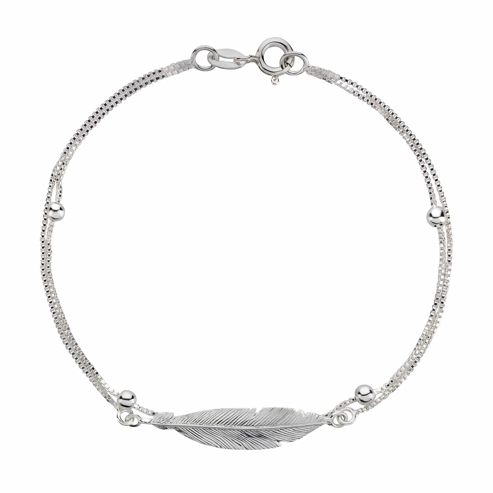 Fußkette Fußkettchen  zwei Reihen Feder 925 Silber