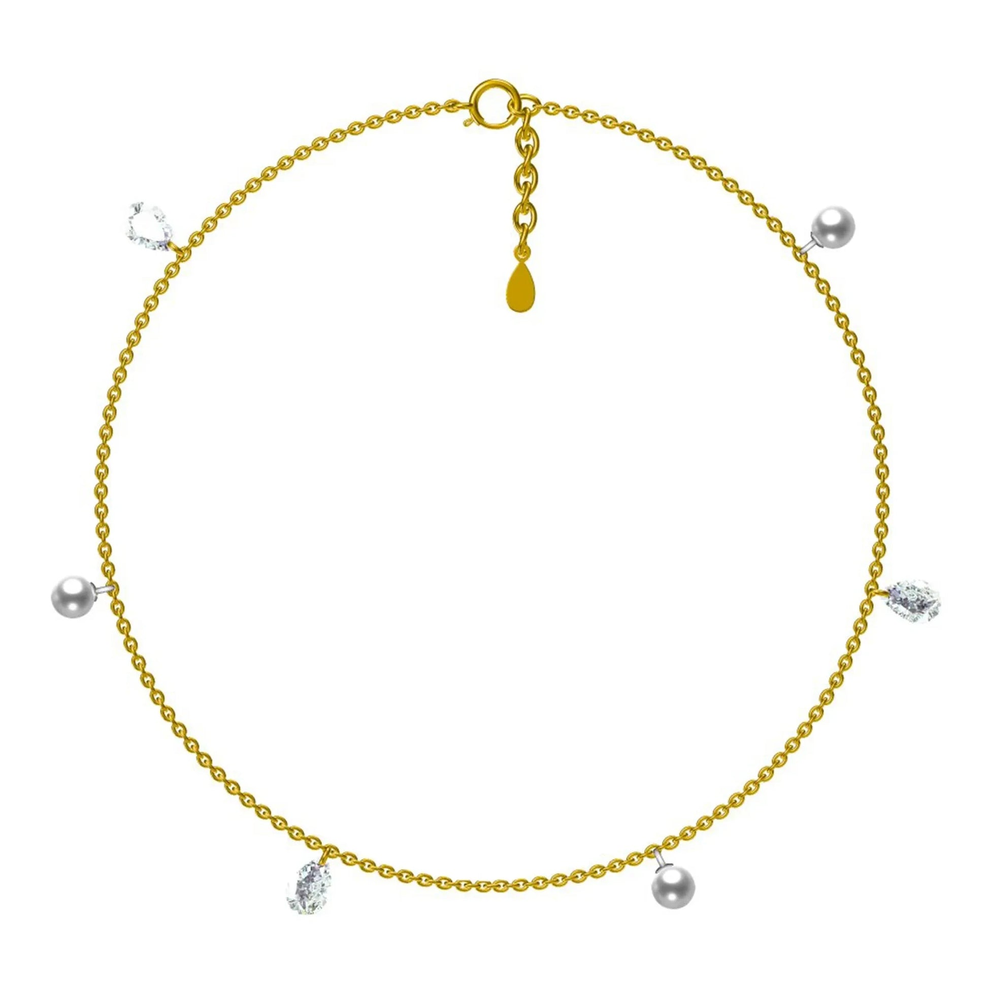 Fußkette Fußkettchen Perlkugel Zirkonia 925 Silber vergoldet