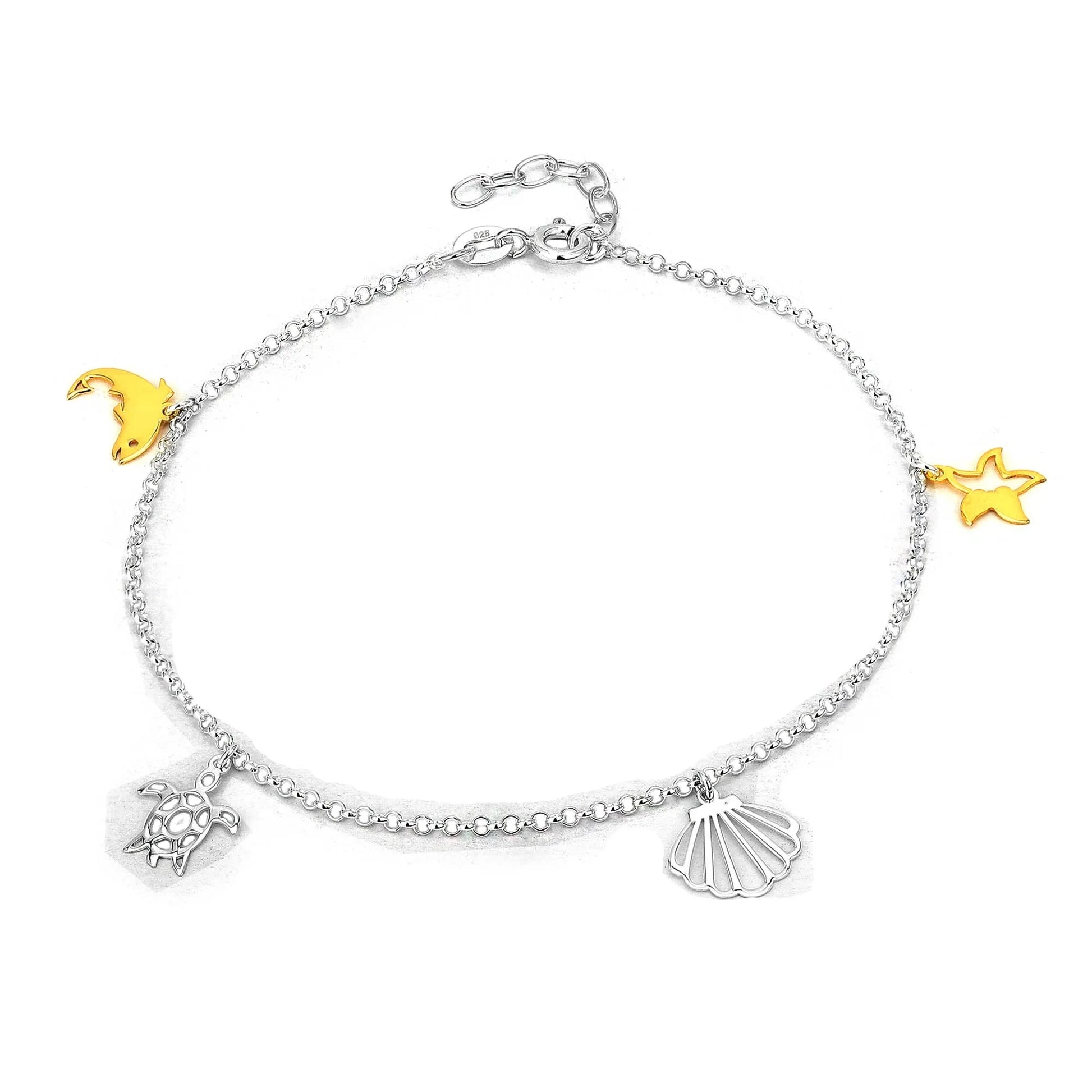 Fußkette Fußkettchen Delfin Schildkröte Muschel 925 Silber