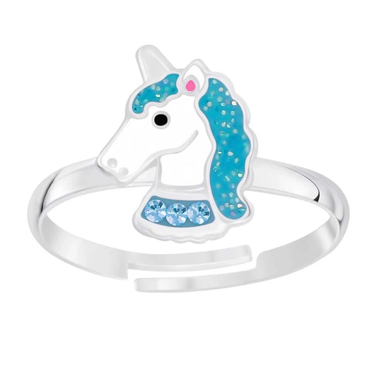 Kinderring blaues Einhorn 925 Silber Kristalle