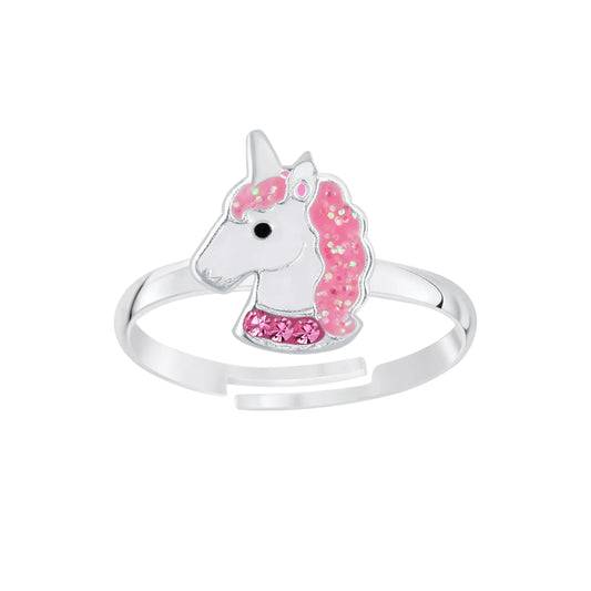 Kinderring pinkes Einhorn 925 Silber Kristalle