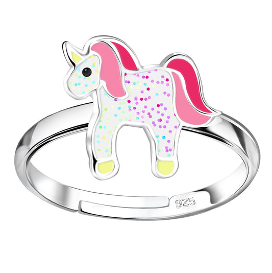 Kinderring Glitzer pinkes  Einhorn 925 Silber