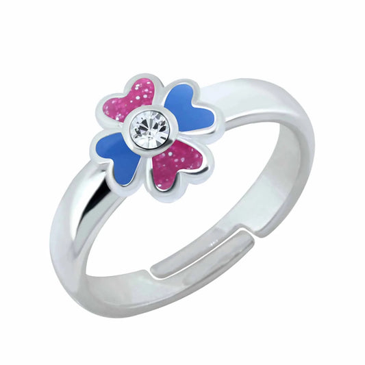 Kinderring pink blaue Blume 925 Silber