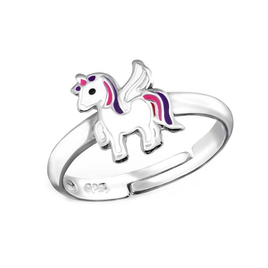 Kinderring lila Pegasus Einhorn 925 Silber
