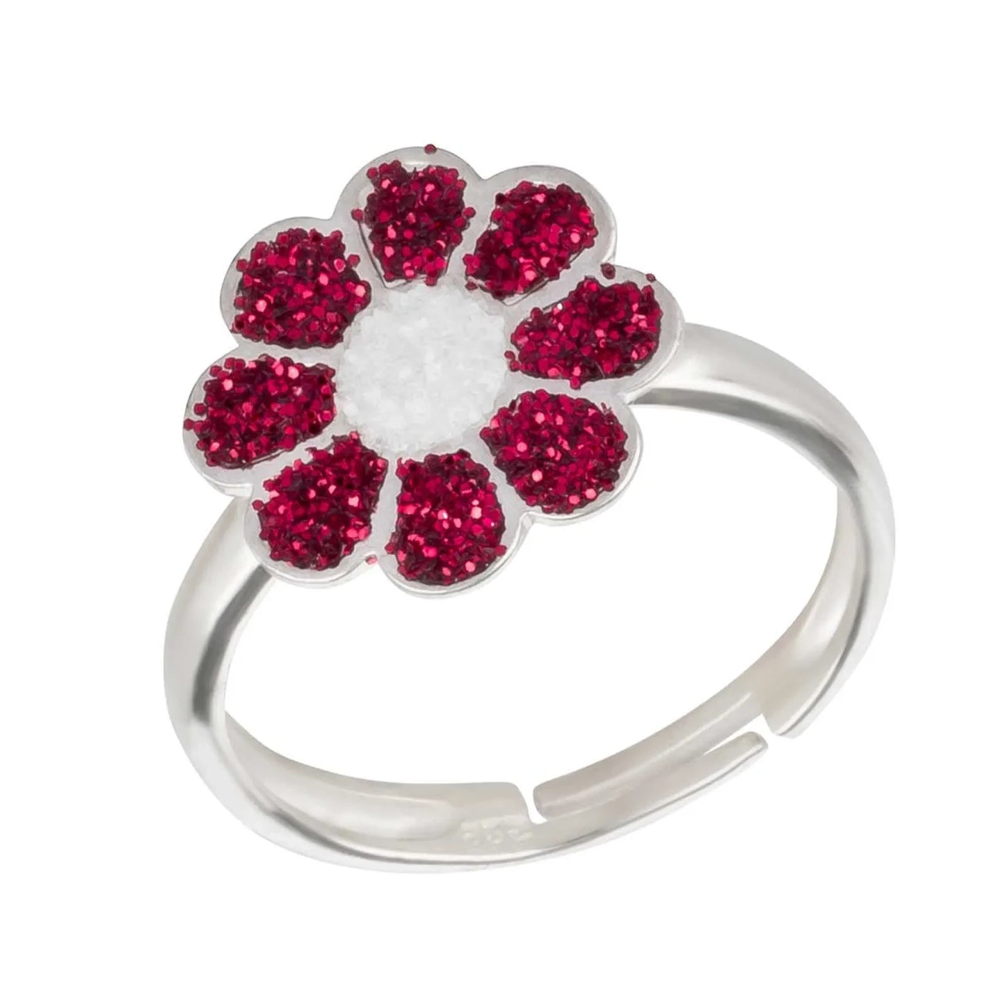 Kinderring Glitzer rote Blume 925 Silber