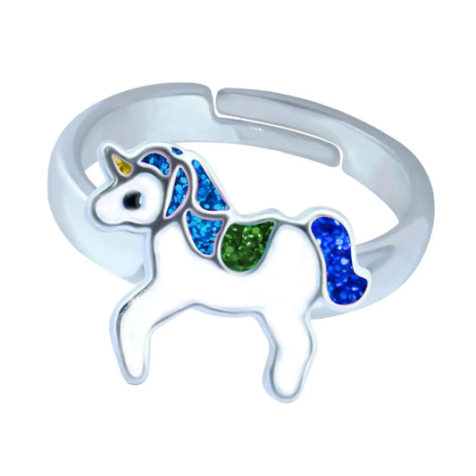 Kinderring blau grünes Einhorn 925 Silber