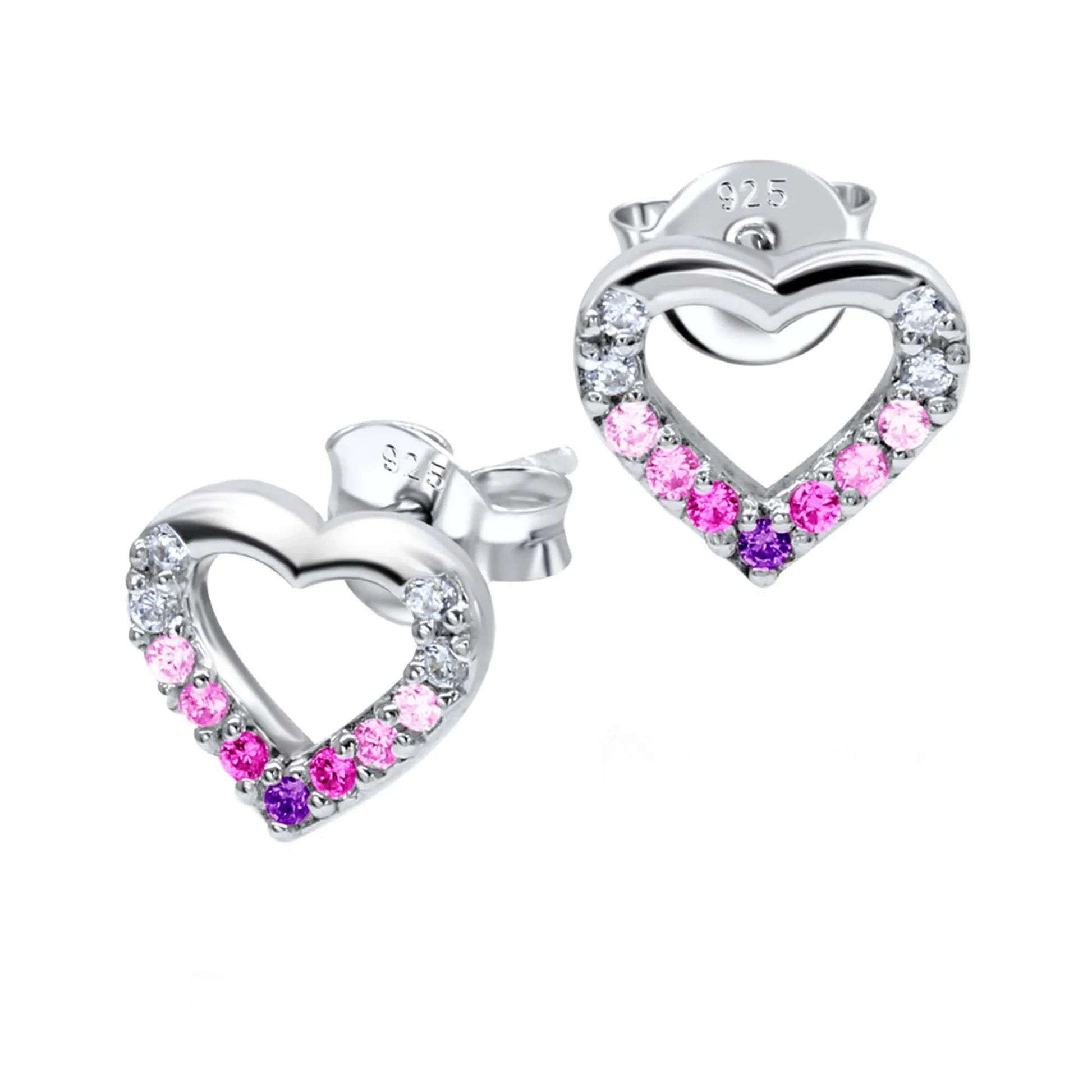 Ohrringe Herz 925 Silber Zirkonia in pinken Farben