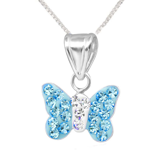 Kinder Anhänger Schmetterling 925 Silber blaue Kristalle