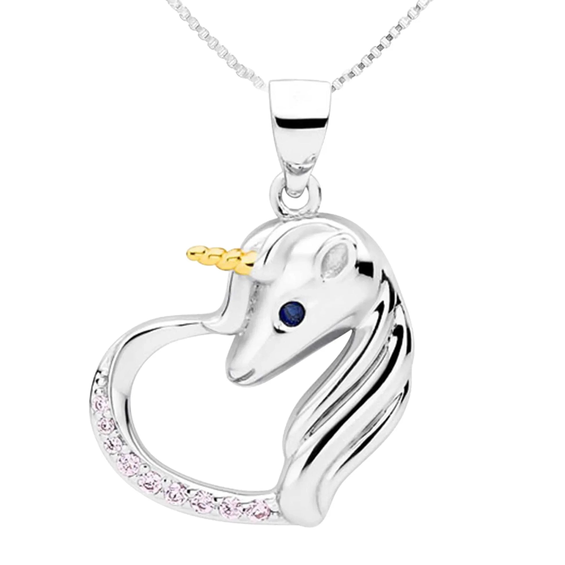 Kinder Anhänger Herz Einhorn 925 Silber Zirkonia Rosa