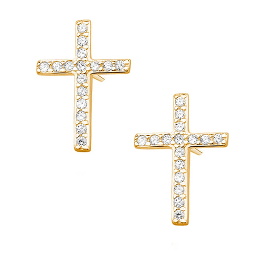 Ohrringe Kreuz Glaube 925 Silber vergoldet Zirkonia Klar