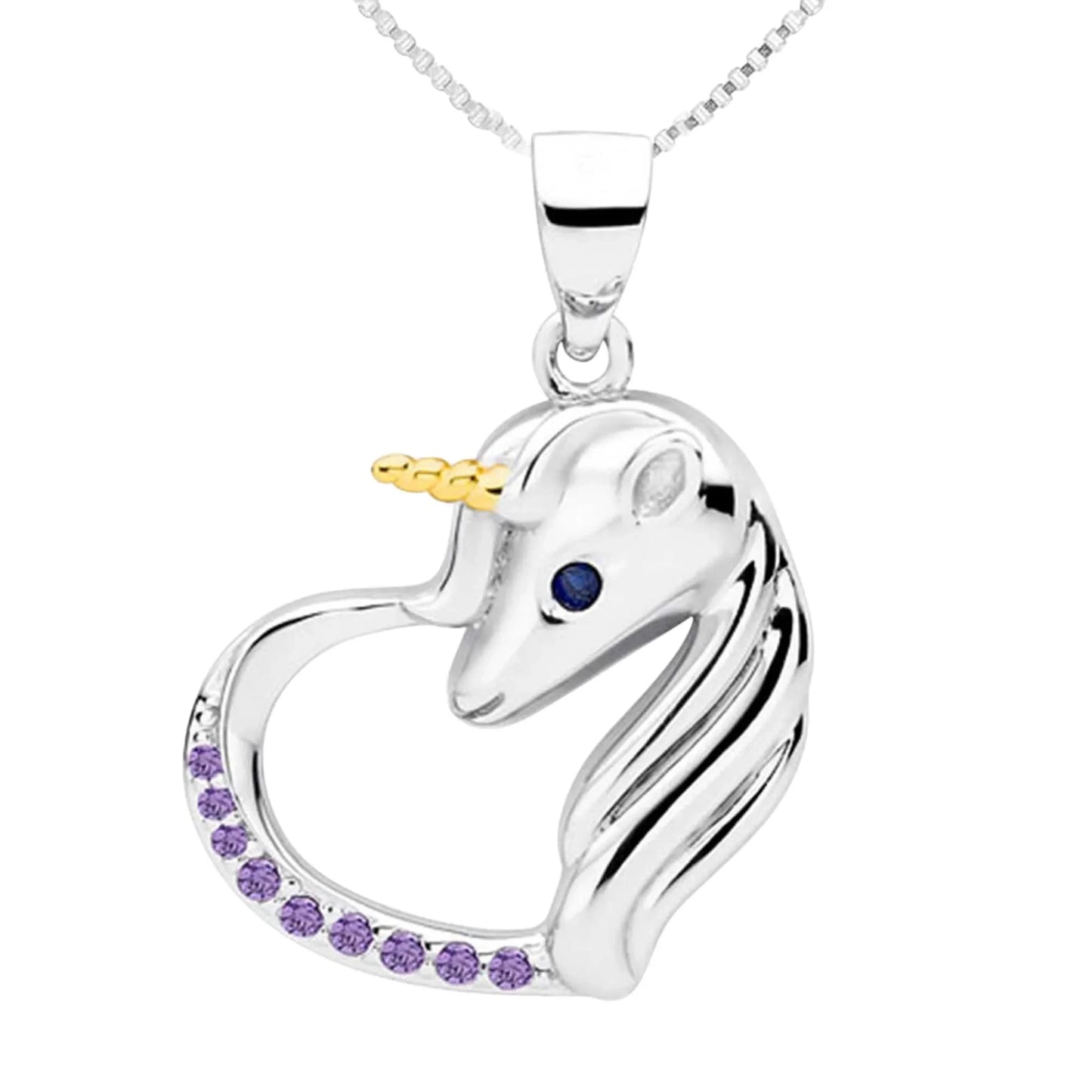 Kinder Anhänger Herz Einhorn 925 Silber Zirkonia Lila