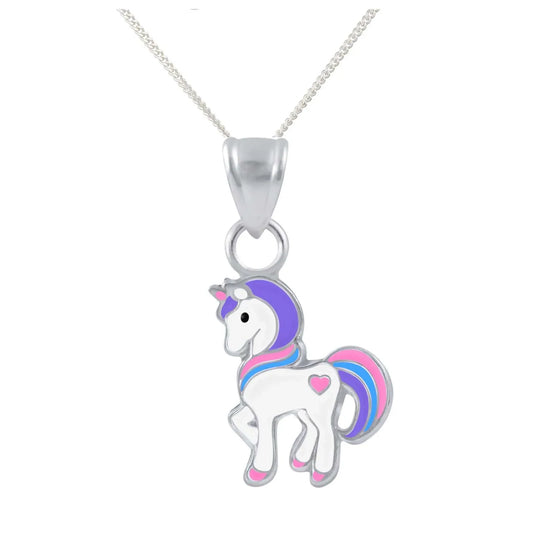 Kinder Anhänger Einhorn Herz 925 Silber Lila Pink