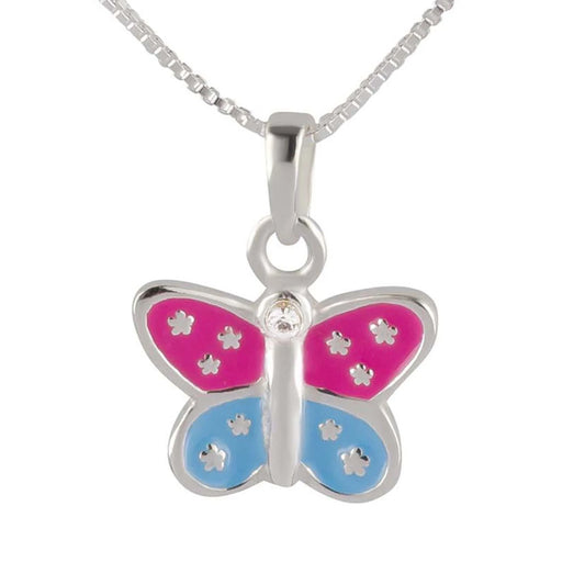 Kinder Anhänger Schmetterling 925 Silber in rosa blau