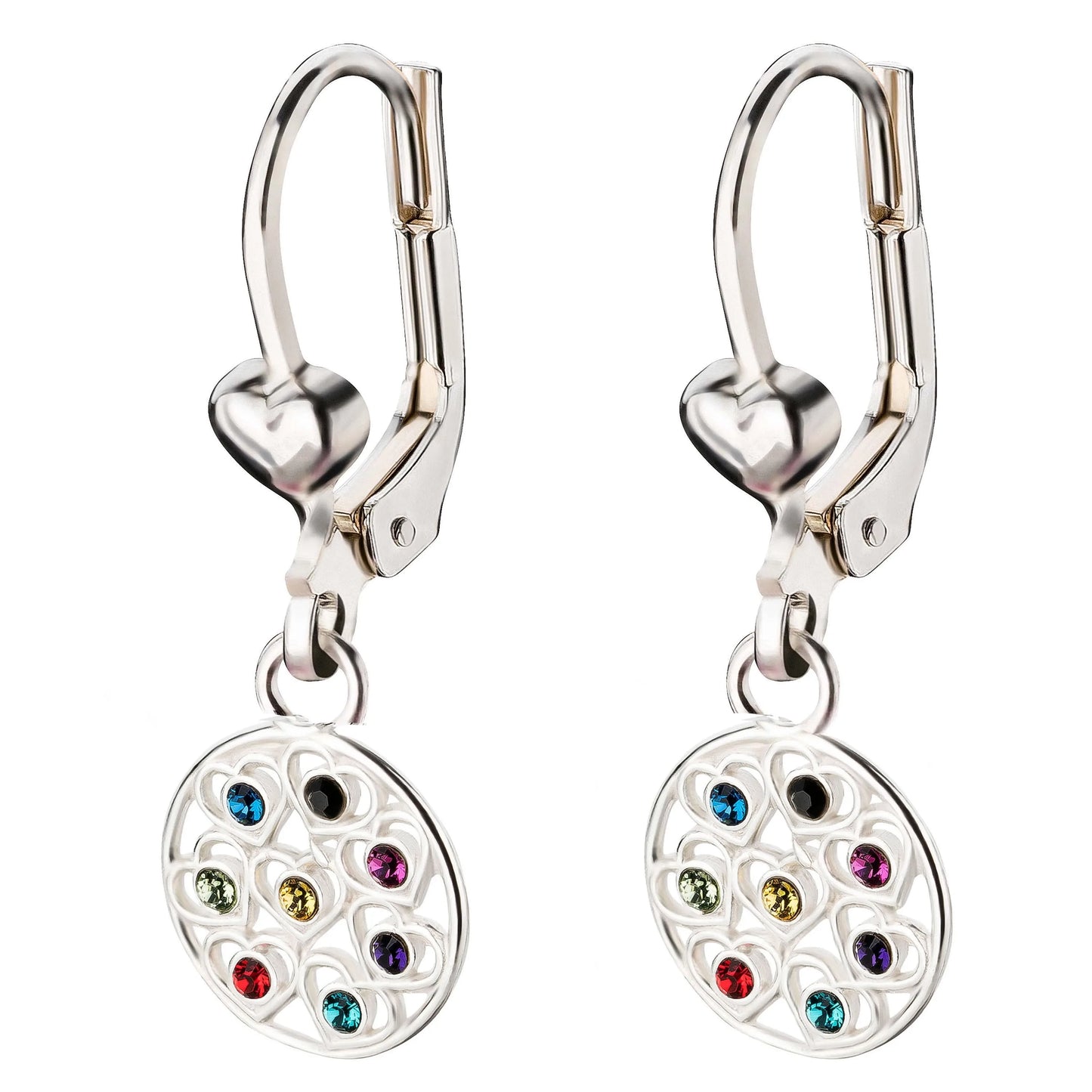 Ohrringe Herzen 925 Silber bunte Zirkonia Kristalle