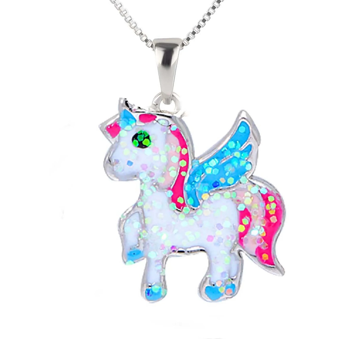 Kinder  Anhänger Pferd Einhorn 925 Silber Glitzerfarben