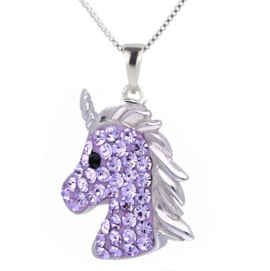 Kinder Anhänger Einhorn 925 Silber lila Zirkonia Steine