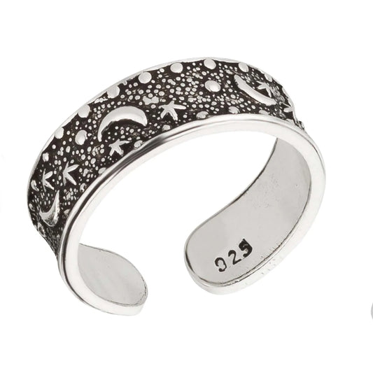 Zehenring Zehring Mond Sterne Antik 925 Silber