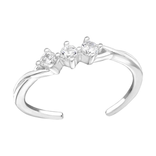 Zehenring Zehring drei Zirkonia Kristalle 925 Silber