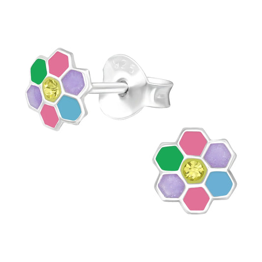 Kinderohrringe bunte Blume 925 Silber