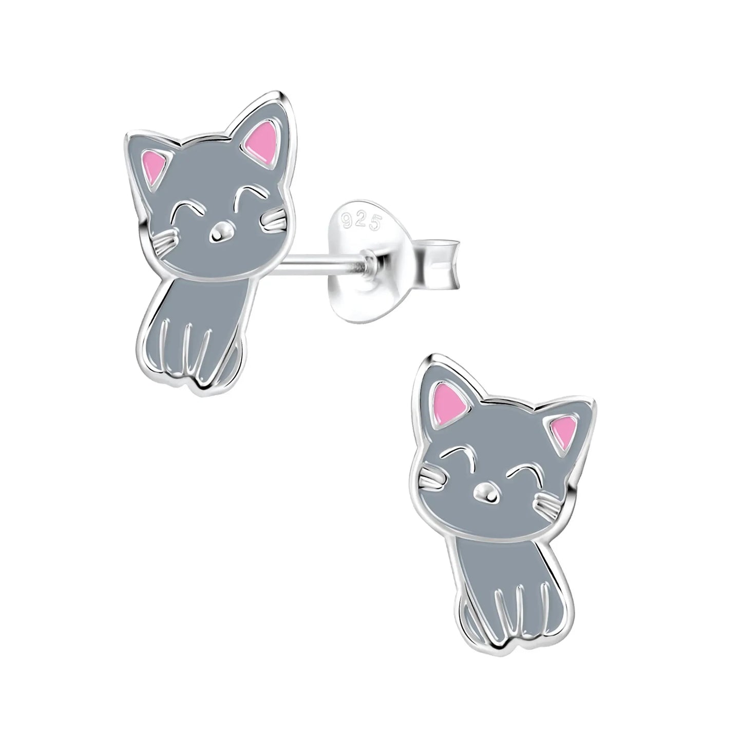 Kinderohrringe graue Katze 925 Silber