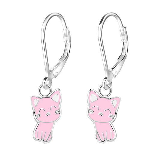 Kinderohrringe Ohrhänger pinke Katze 925 Silber