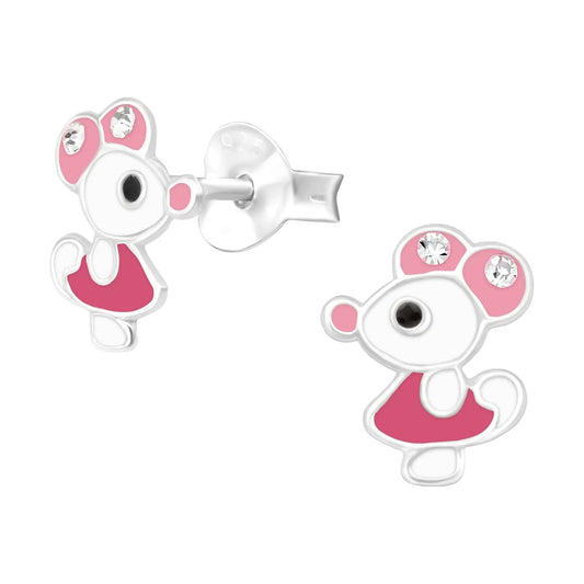 Kinderohrringe pink weisse Maus 925 Silber