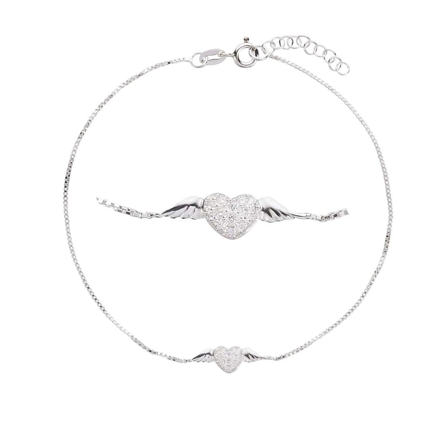 Fußkette Fußkettchen Herz Flügel 925 Silber