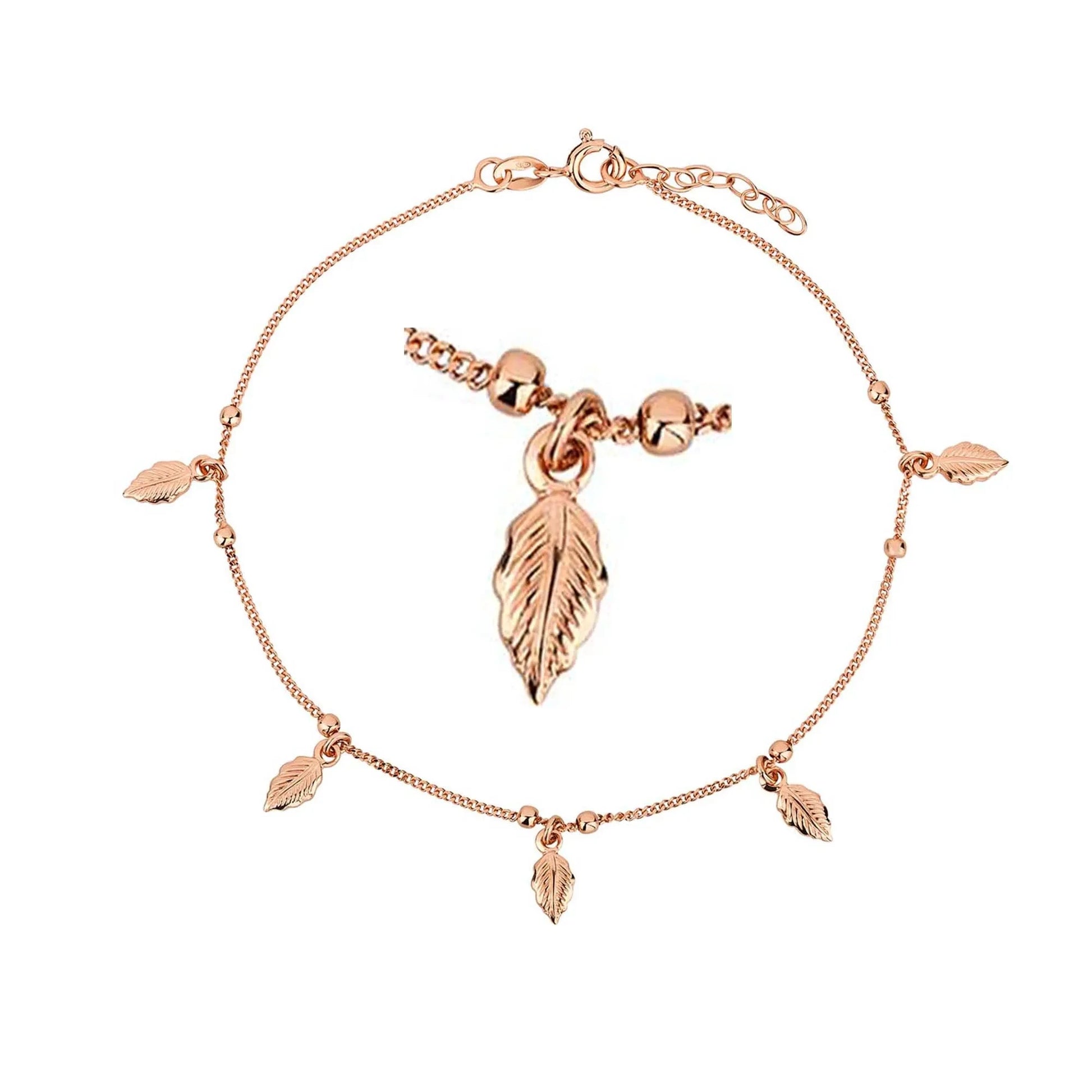 Fußkette Fußkettchen Blatt Kugel 925 Silber Rosegold