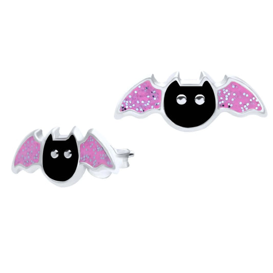 Kinderohrringe Glitzer pinke Fledermaus 925 Silber