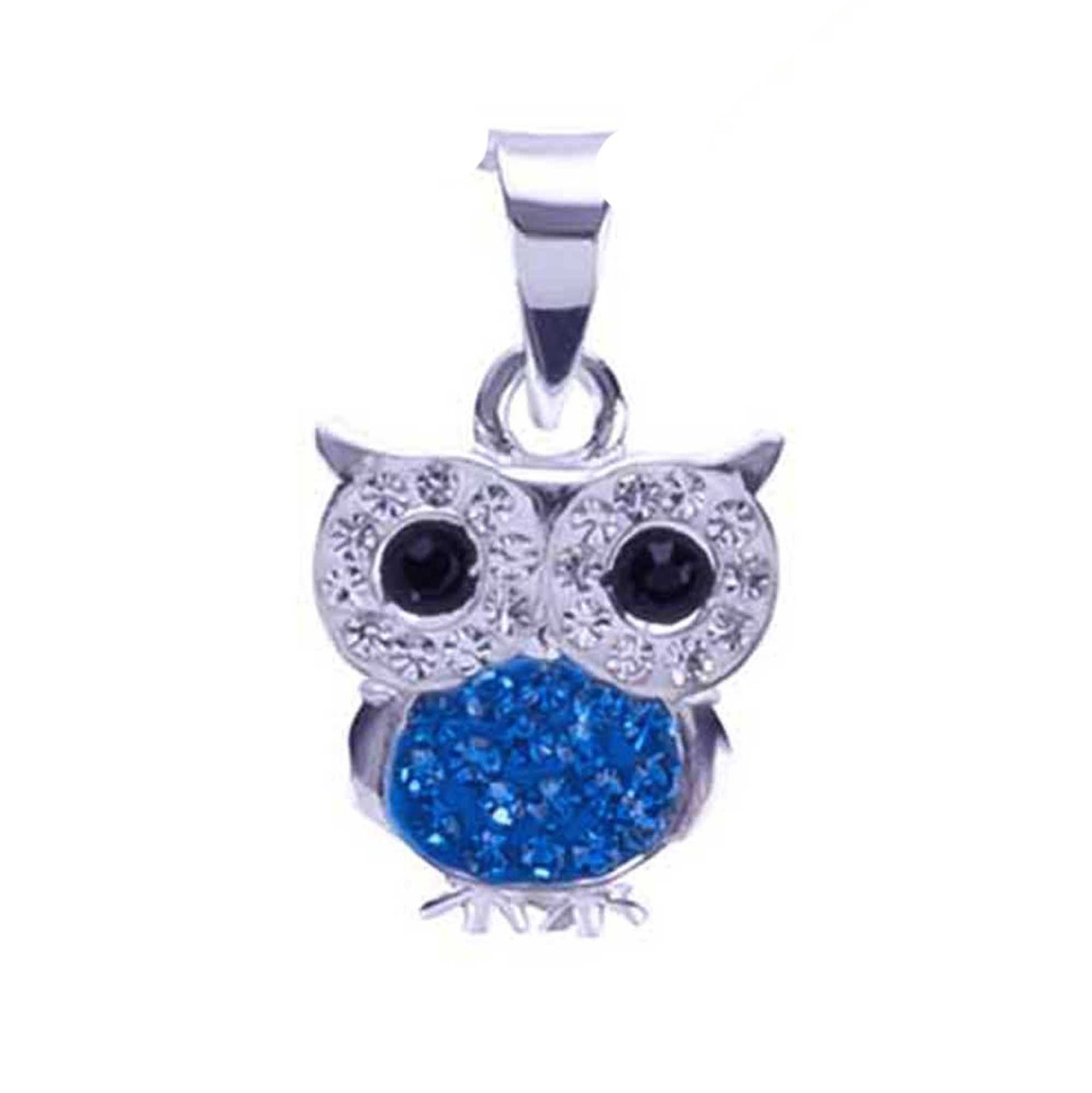 Anhänger Eule blau 925 Silber Zirkonia