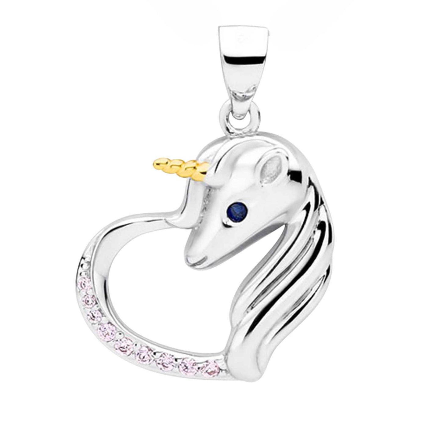 Kinder Anhänger Herz Einhorn 925 Silber Zirkonia Rosa
