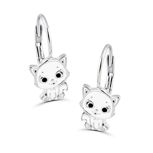 Kinderohrringe weisse freche Katze 925 Silber