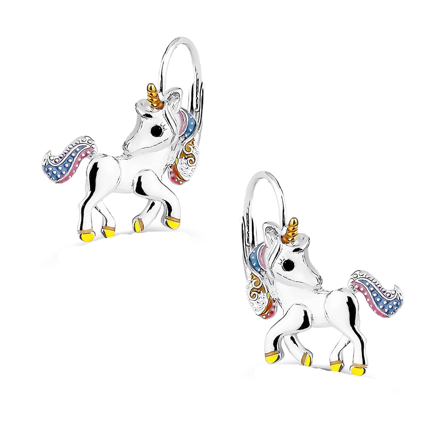 Kinderohrringe Einhorn 925 Silber bunte Zirkonia Steine