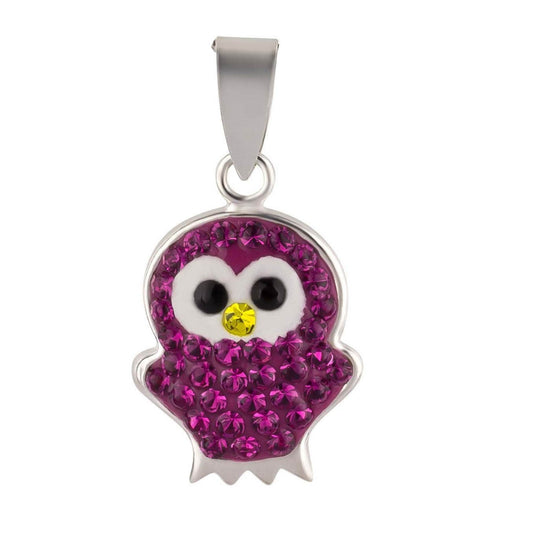 Kinder Anhänger Eule 925 Silber pinke Kristalle