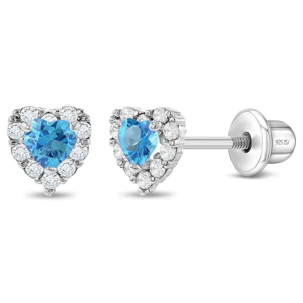 Kinder Ohrringe Herz blau  925 Silber Sicherheitsverschluss 5x6 mm