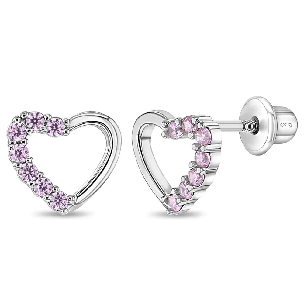 Kinder Ohrringe Herz rosa  925 Silber Sicherheitsverschluss 8x7 mm